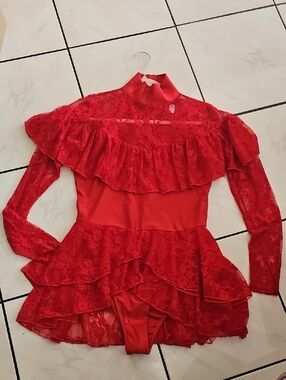Red Lace Ruffled Bodysuit